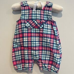 Vineyard Vines Kids Plaid Romper with Whale Design